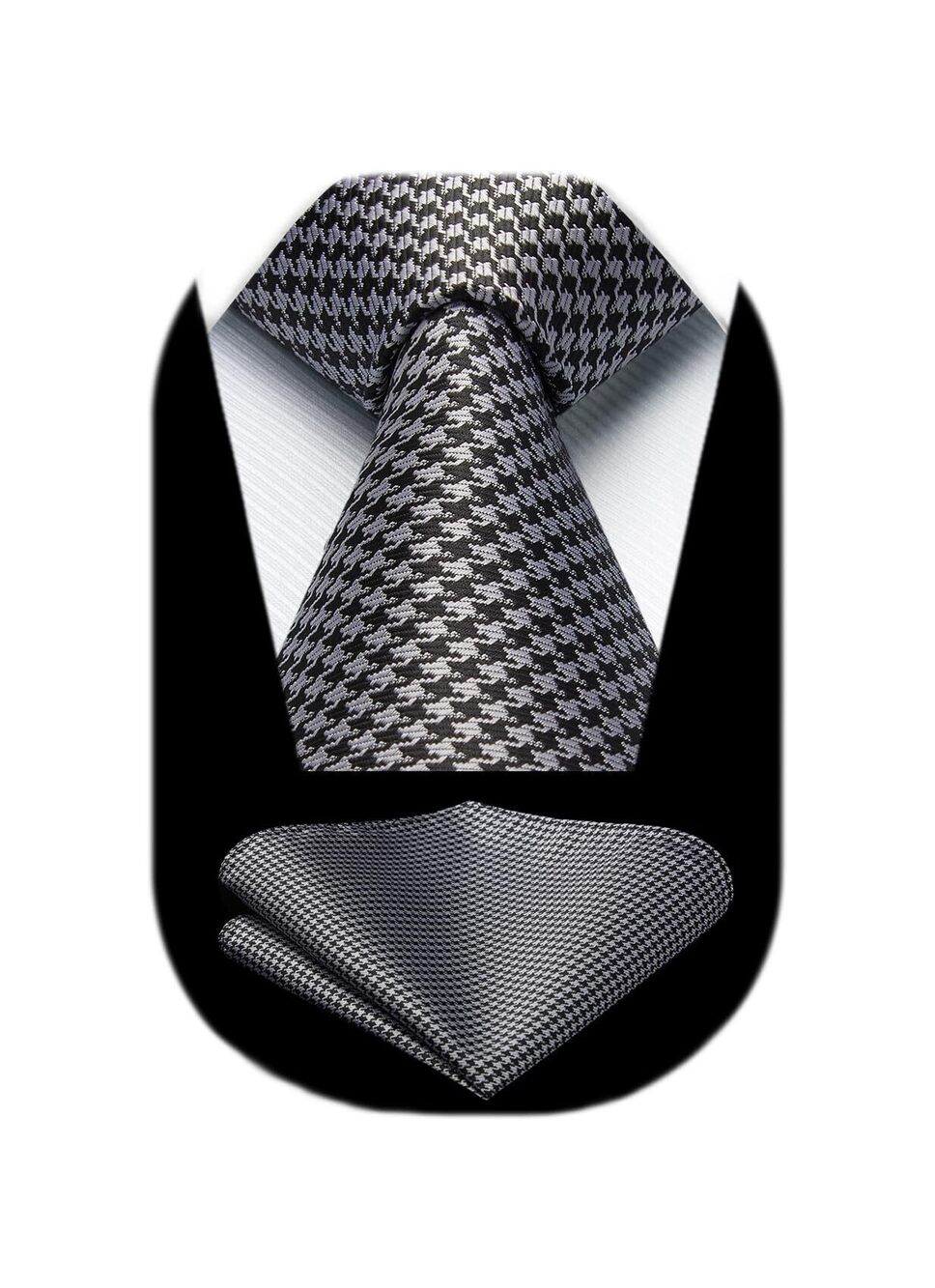 5018 Grey Tie Houndstooth Neckties Silk Woven Gray Check Ties and Pocket